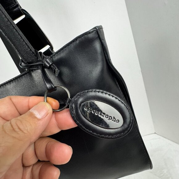 Apostrophe 13.5" Black Purse Structured Genuine Leather Gun Black Hardware Chic - Picture 5 of 16